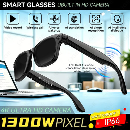 13MP HD Camera Smart Glasses AI Translation Anti-shake Photography Video Recording WIFI Transmission Bluetooth Sports Sunglasses