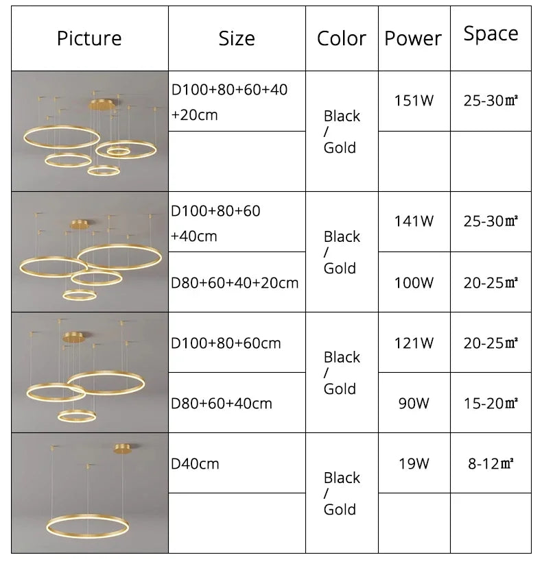 Modern Aluminum Rings Chandeliers Simple Acrylic LED Pendant Lights Living Dining Room Home Restaurant Decor Lighting Fixtures
