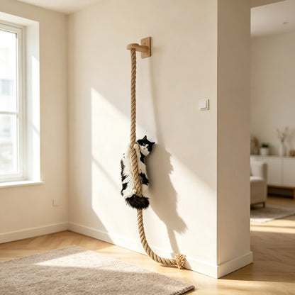 Wall Mounted Cat Sisal Rope Scratching Rope Wooden Cat Climbing Perch Heavy Duty Reinforced Cat Wall Furniture Chew Resistant Durable Cat Scratcher Toy For Indoor Cats