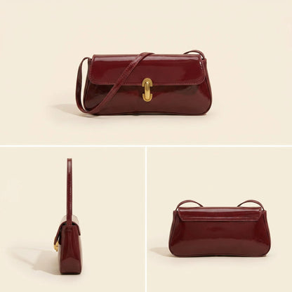 Fashion ladies shiny crossbody bag stylish elegant shoulder bag wine red small underarm bag versatile solid color clutch bag