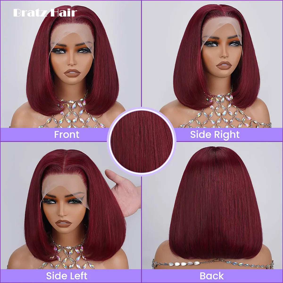 99j Burgundy Lace Front Wigs Human Hair Glueless Bob Wig Human Hair 13x4 Lace Front Wig Pre Plucked Straight Wine Red Bob Wigs