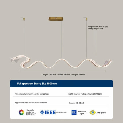 Modern Acrylic Led Chandelier For Dining Room Kitchen Island Bar Wave Led Pendant Lights Dimmable Dining Table Led Hanging Lamps