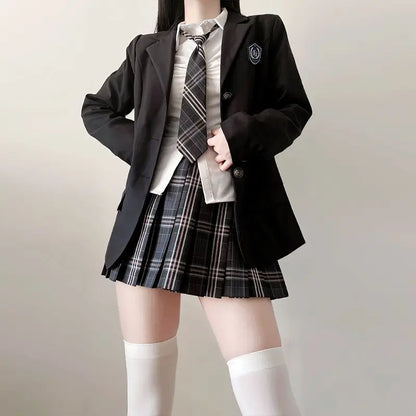 Japan  Korea AUTUMN JK Japanese School Uniform Jacket Girls Multicolor Graduation Outfit Academy Sexy Pleated Skirt Tie Set