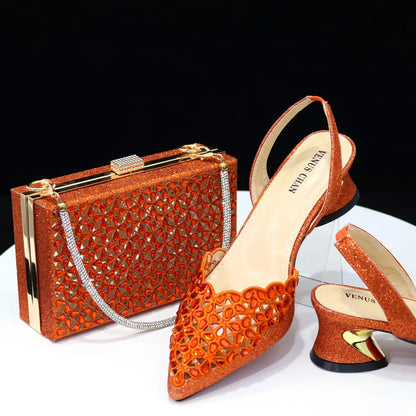 Doershow beautiful Italian Shoe and Bag Set New Shoes and Bag Set In Italy gold Color Italian Shoes with Matching Bags! HFG1-10