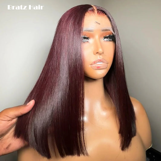 99j Burgundy Lace Front Wigs Human Hair Glueless Bob Wig Human Hair 13x4 Lace Front Wig Pre Plucked Straight Wine Red Bob Wigs