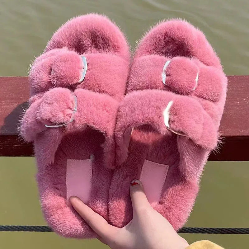 Luxury Designer Slipper Women 2025 Winter European Fashion Women's Shoes Ladies Slippers 100% Mink Slippers Shoes for Woman