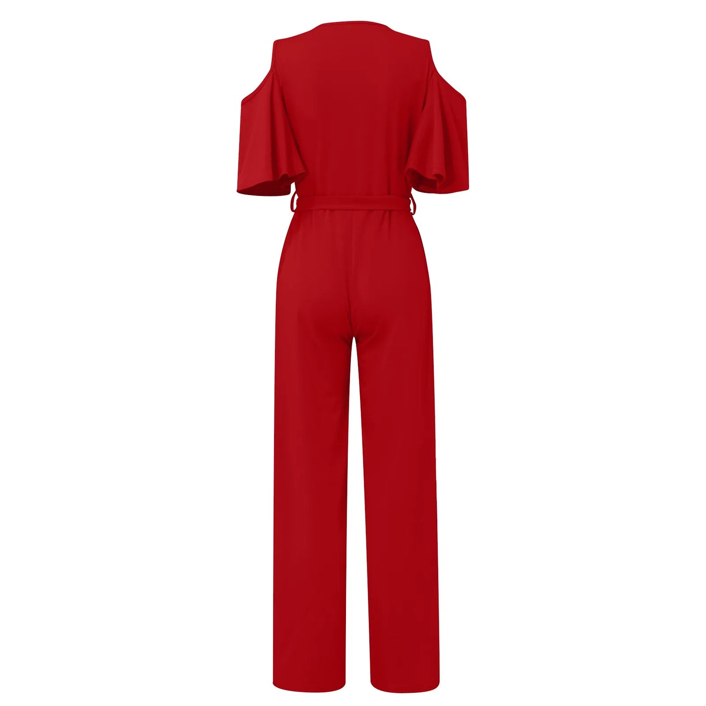 Jumpsuit Summer Pure Color Women Sexy Deep V Neck Short Sleeve Rompers Fashion Slim Fit Lace Up Elegant Female Wide Leg Jumpsuit