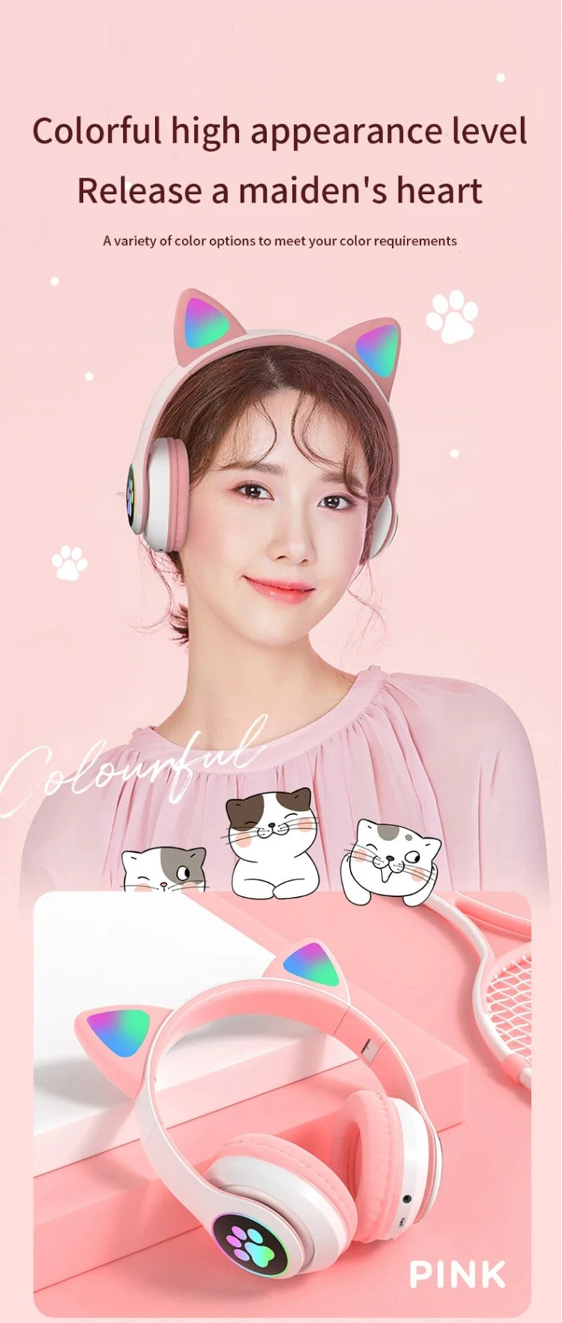 Cat Shaped Wireless Bluetooth Earphones Handsfree Earbuds with Microphone for All Phones Fashion Headphoens Game Headset