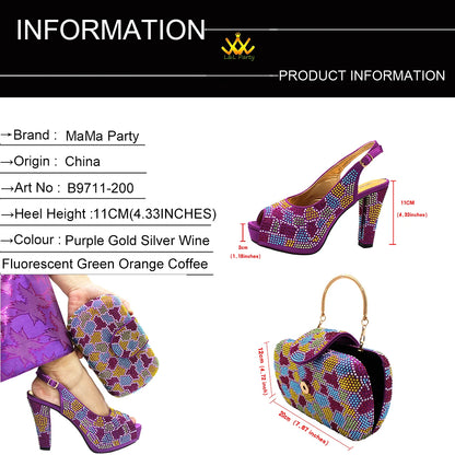 2024 Special Design Wine Color High Quality Square Heels Sandal Italian New Shoes and Bag Set for Wedding
