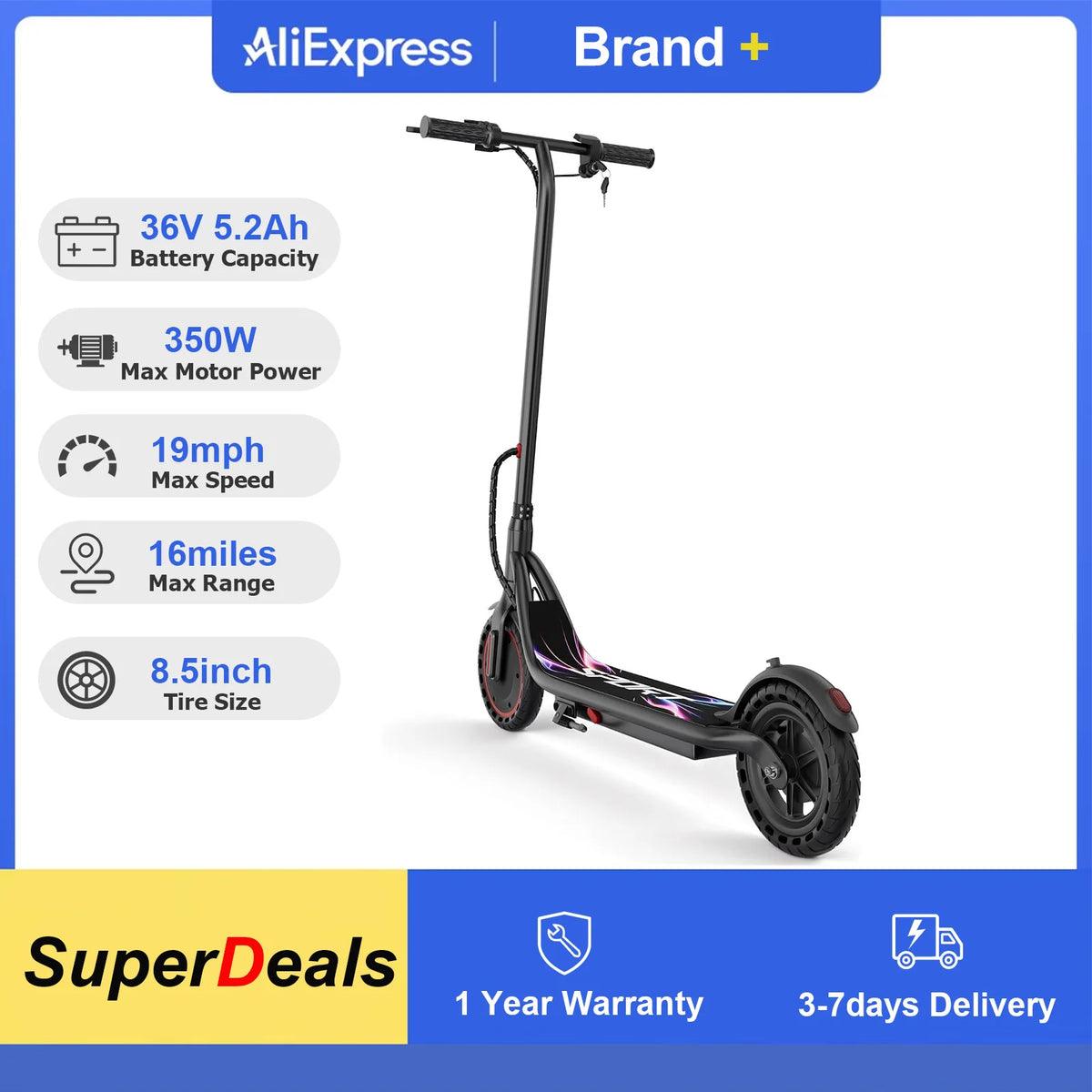 8.5'' Electric Scooter, 350W Powerful Motor & 19MPH Top Speed, 16 Miles Range, Lightweight E-Scooter with EABS & Drum Brake for Teens and Adults