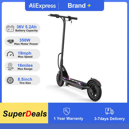 8.5'' Electric Scooter, 350W Powerful Motor & 19MPH Top Speed, 16 Miles Range, Lightweight E-Scooter with EABS & Drum Brake for Teens and Adults