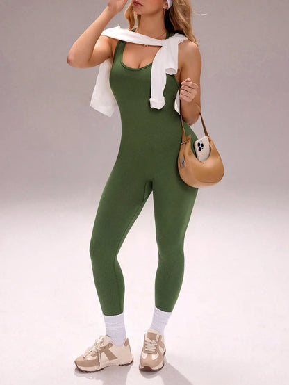 Crisscross Backless Seamless Yoga Jumpsuit Butt Lifting Tummy Control Sleeveless Fitness Workout One Piece Bodysuit