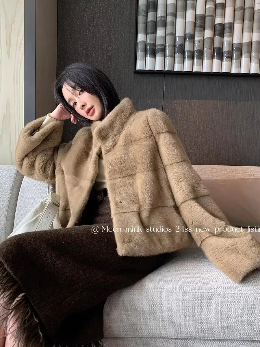 HDHOHR 2026 New Natural Mink Fur Coat Women Real Mink Fur Coat OutwearPark With Fur High Quality Female Warm Thick Winter Jacket