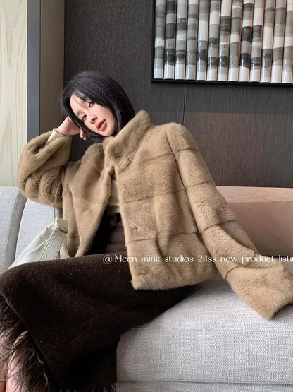 HDHOHR 2026 New Natural Mink Fur Coat Women Real Mink Fur Coat OutwearPark With Fur High Quality Female Warm Thick Winter Jacket