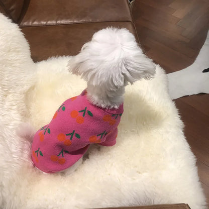 Winter Dog Sweater Cherry Print Dog Clothes Small Dogs Coat Pet Costume Chihuahua Bichon Dachshund Clothing Knitted Warm Sweater