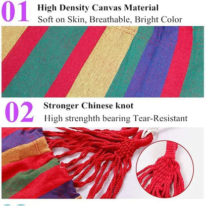 Double Hammock 2 Person Canvas Cotton Hammock with Tree Straps for Patio Garden Backyard Outdoor and Indoor (Red, Blue)