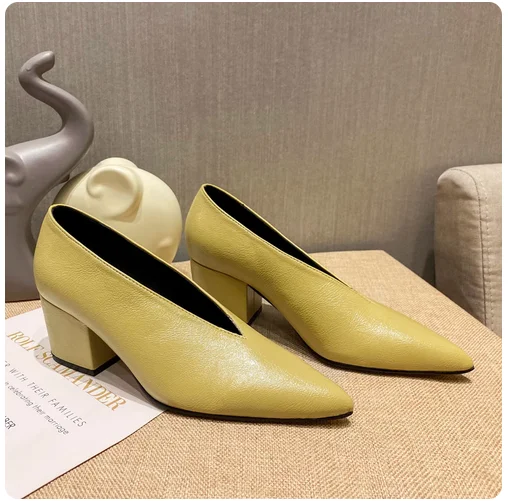 Sandals Luxury Brand Sexy Dress Shoes Elegant Chunky High Heeeled Pumps Sexy Pointed Toe Evening Shoes Women Shoes V Cut Shoes