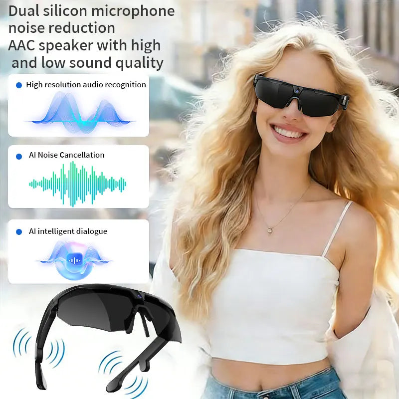 LIGE New Smart Glasses 800W Pixels Camera  1080P Video Waterproof Outdoor Cycling UV protection Bluetooth Call Smart Sunglasses