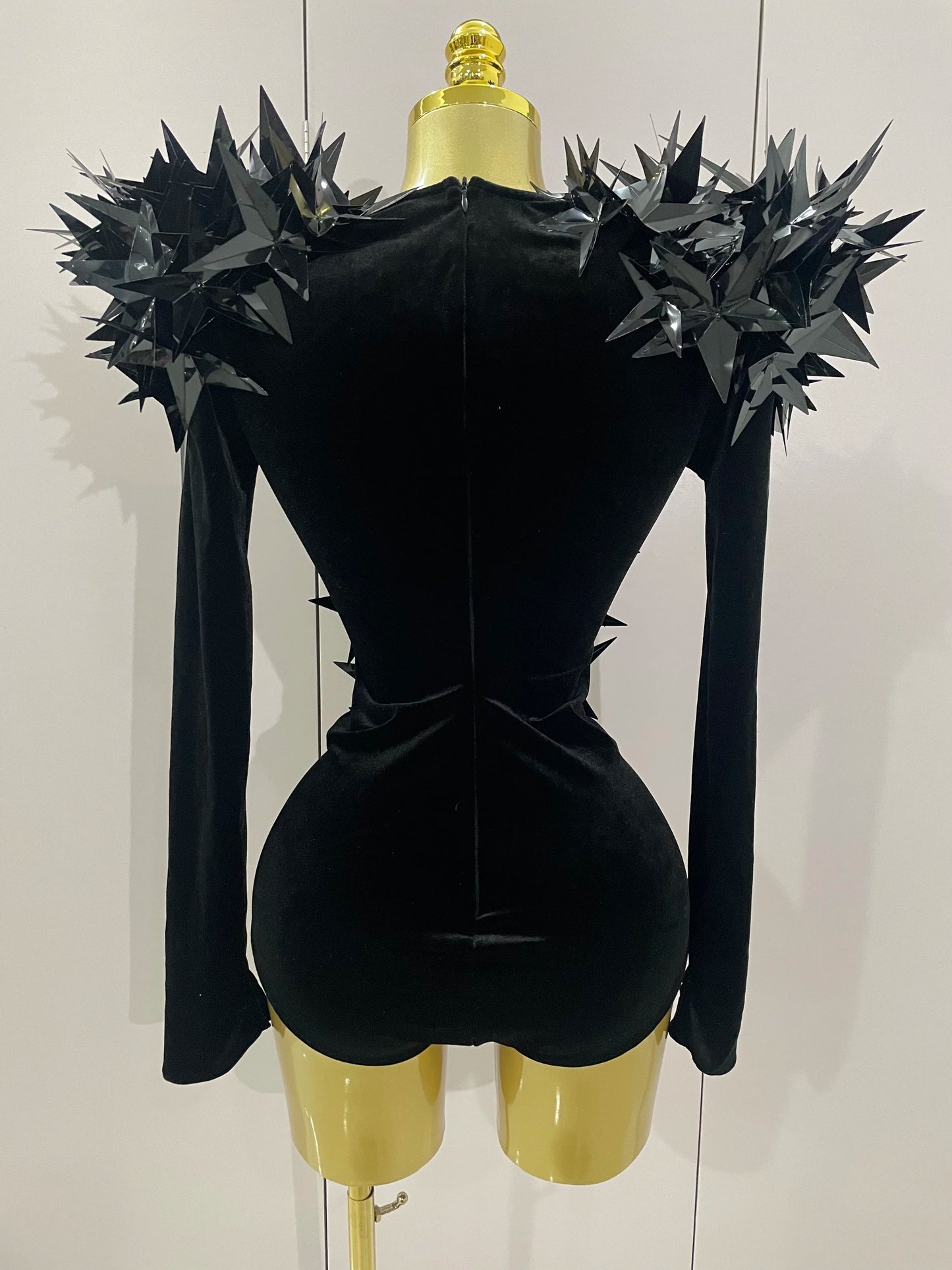 2025 New Shiny Black Rhinestone Velvet Long Sleeve Bodysuit Women Evening Party Club Gala Hosts NightClub Bar Stage Costumes