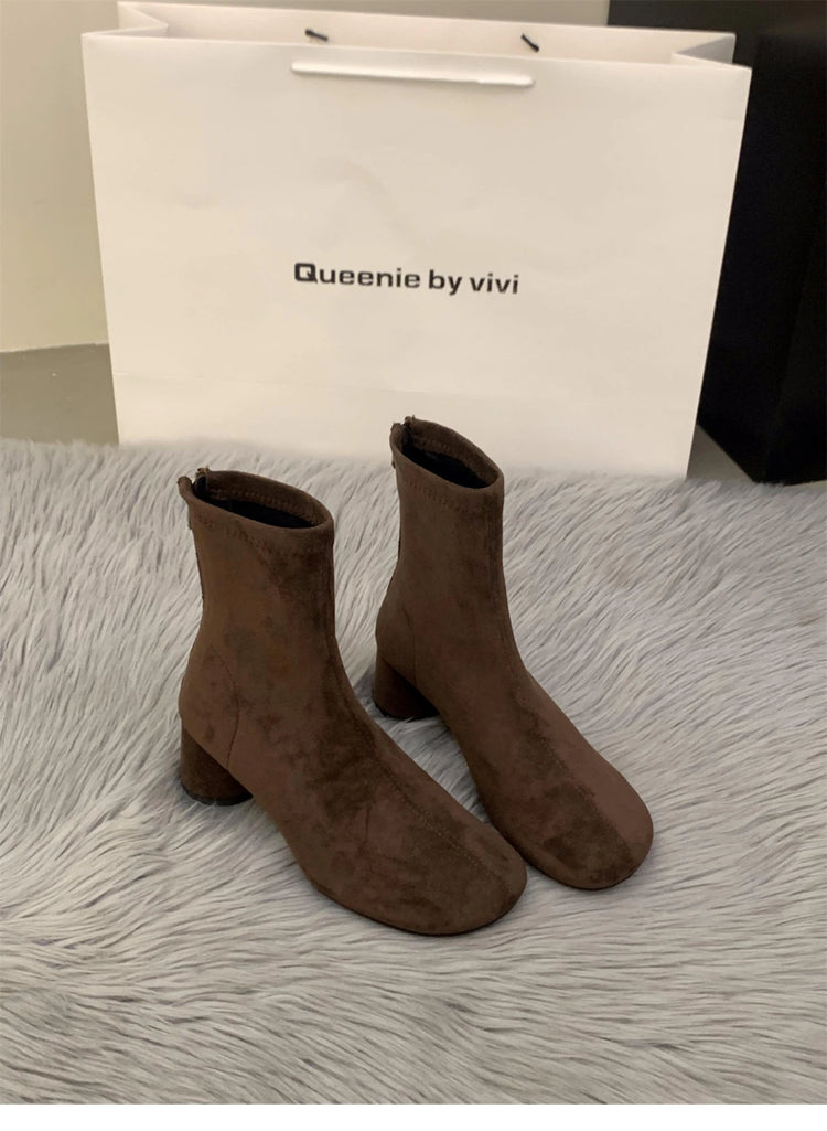 Suede Women Ankle Boots Elegant Chunky High Heels Shoes Fashion Retro Designer Shoes Woman Winter Boots 2025 Trend Mujer Zapatos