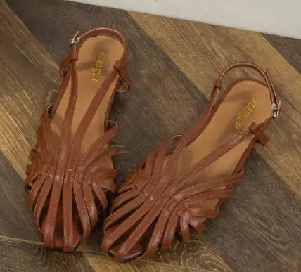 Women Plus Size Flat Gladiator Sandals Summer Sexy Luxury Gold Narrow Band Hollow Out Designer Brand Party Dress Shoes Sandalias