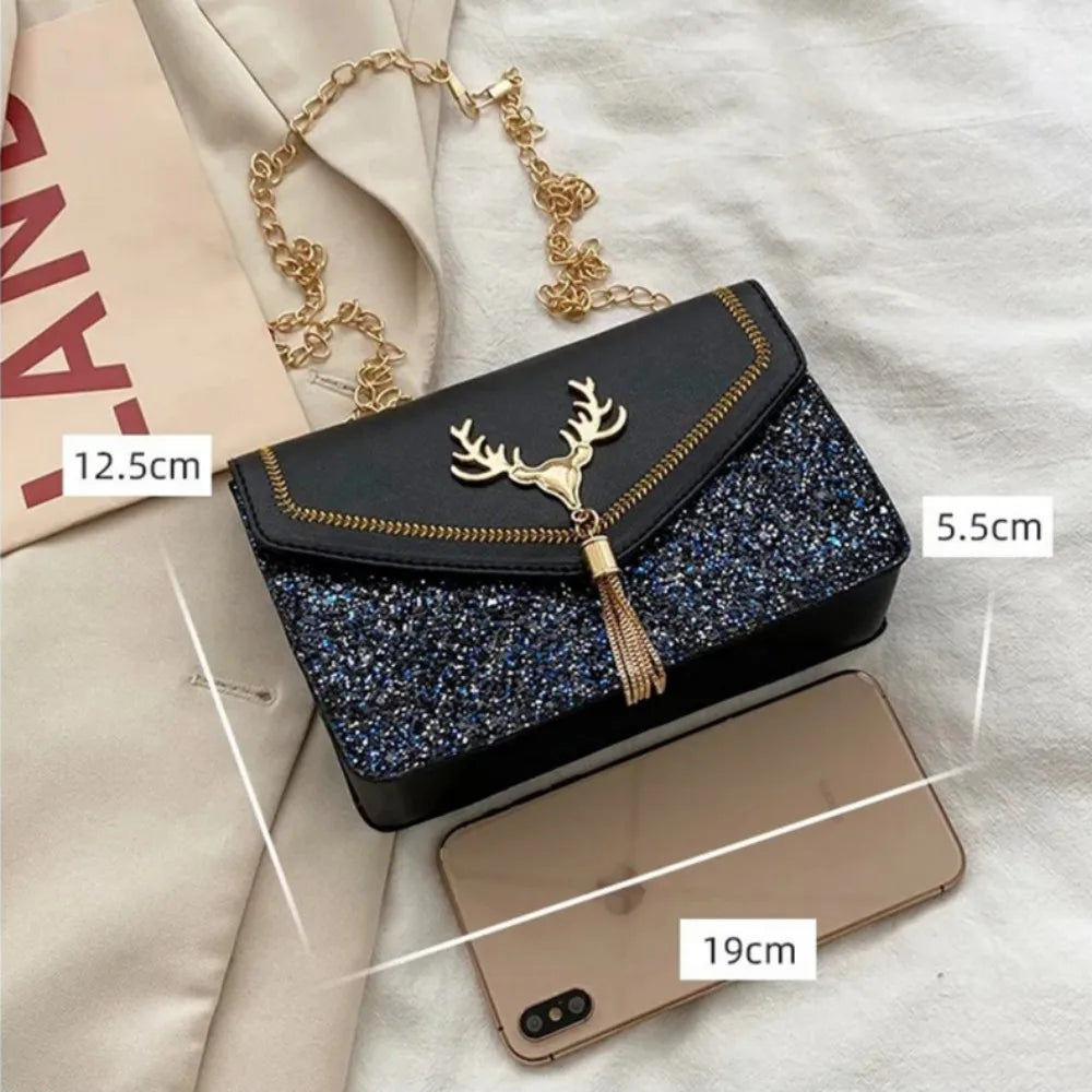 Fashion Women Shoulder Bag Deer Head Decoration Messenger Bags PU Leather Button Underarm Luxury Chain Lady Small Square Handbag