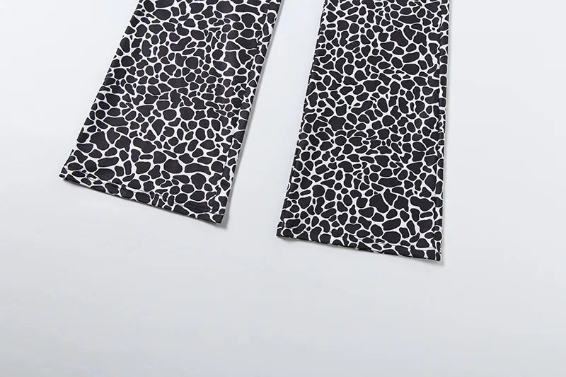 Leopard Print Straight Pants Slim Fit Jumpsuits Women Trend Sexy Strapless Patchwork Turtleneck Full Sleeve Club Party Overalls