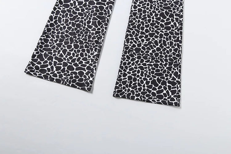 Leopard Print Straight Pants Slim Fit Jumpsuits Women Trend Sexy Strapless Patchwork Turtleneck Full Sleeve Club Party Overalls