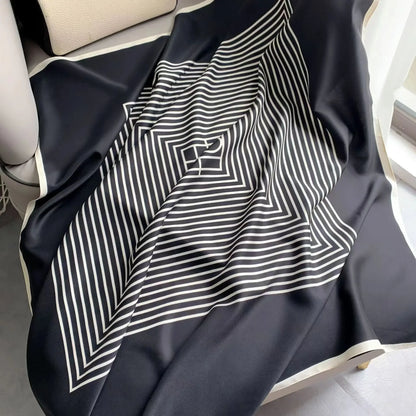 Fashion 90×90CM Geometric Stripe Printed Square Silk Scarf Bandana Women's Neckerchief Hijab Daily Wear Fall Decoration Shawl