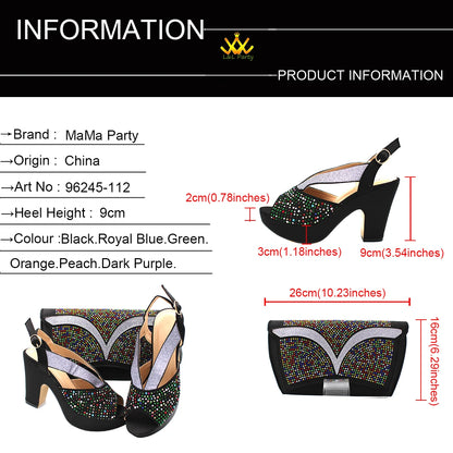 Fashionable Italian Mature Style African Sets Black Color Nigerian Shoes Matching Bags for Royal Wedding Party