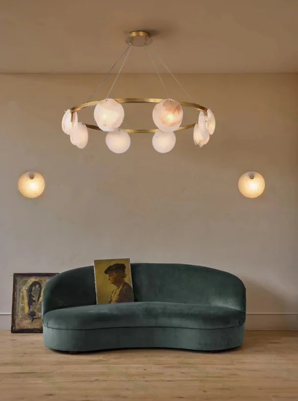 2026 Natural Marble Pieces LED Chandelier Lustre Alabaster Pendant Light Suspension Luminaire Lampen For Foyer Dinning Room