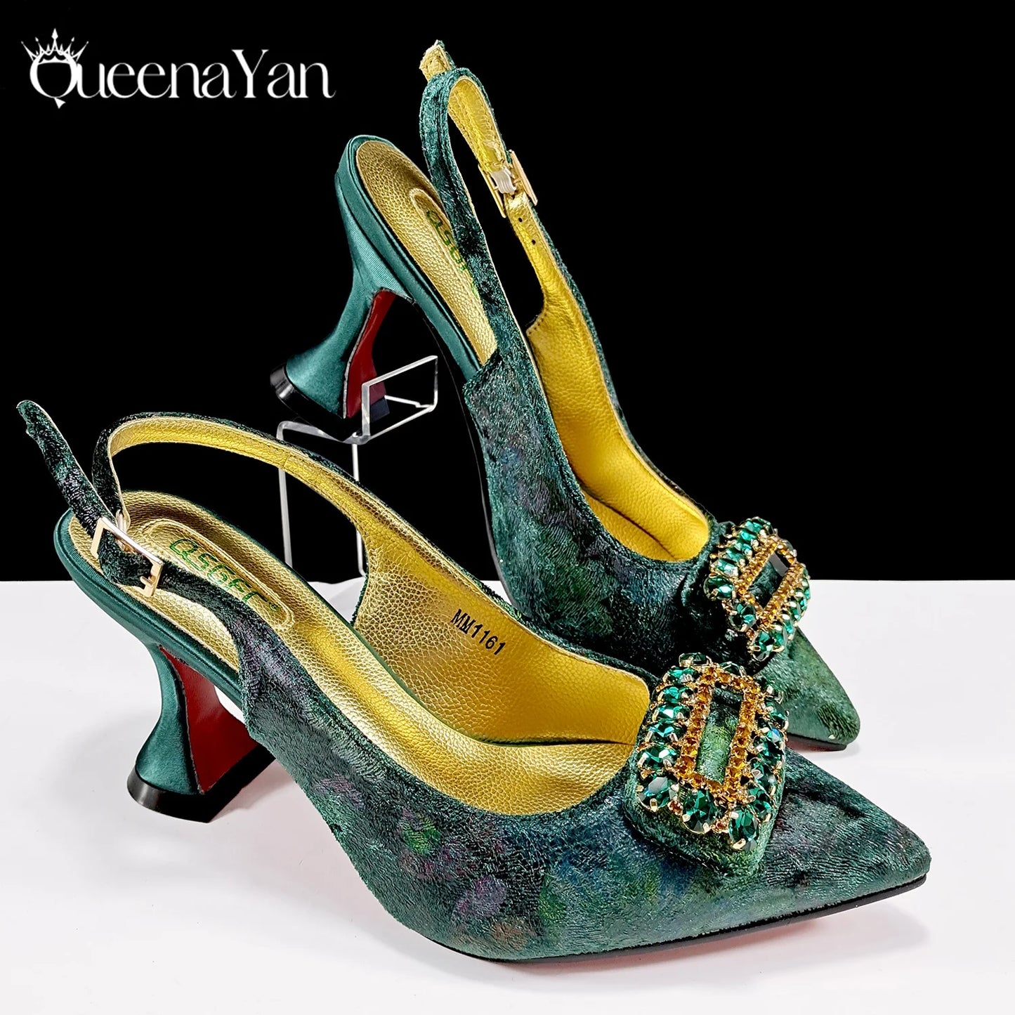 QSGFC Italian Design Rhinestone-encrusted Ladies Party Shoes And Special Bag Women High Heels Wedding Dual Purpose Bag