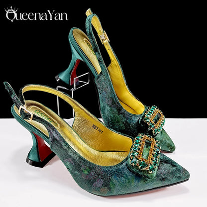 QSGFC Italian Design Rhinestone-encrusted Ladies Party Shoes And Special Bag Women High Heels Wedding Dual Purpose Bag