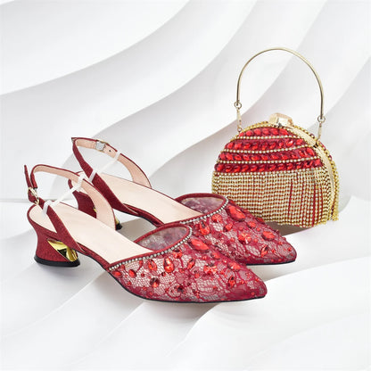New Arrival African Wedding Shoes and Bag Set with Rhinestone Italian Design Shoes with Matching Bags Nigerian Lady Party Pumps