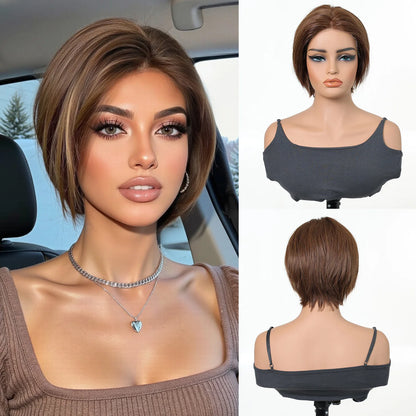 Brazilian 4x1 Lace Front Short Bob Human Hair Wig Brown Pre Plucked Glueless Straight Wig For Women Daily Natural Hairline