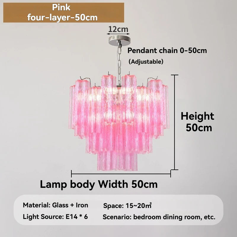 Designer Murano Ceiling Chandeliers Pink Colorful Glass LED Hanging Pendant Lights for Living Dining Room Bar Villa Art Lighting