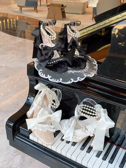 Sweet Lolita Women High Heels Luxury Designer Court Style Velour Bowknot Princess Dress Shoes Elegant