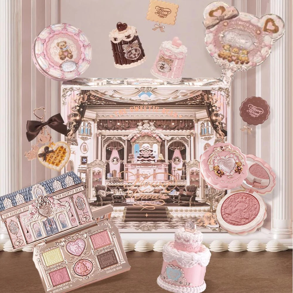 Flower Knows SWEETIE BEAR Makeup Box Gift Set All In One Perfume Shimmer Eye Shadow Palette Blush Lip Jelly Box 10 PCS