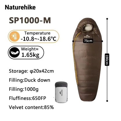 Naturehike SnowBird Down Sleeping Bag Ultralight Waterproof Mummy Sleeping Bag Winter Duck Down Sleeping Bag SP400 SP700 SP1000