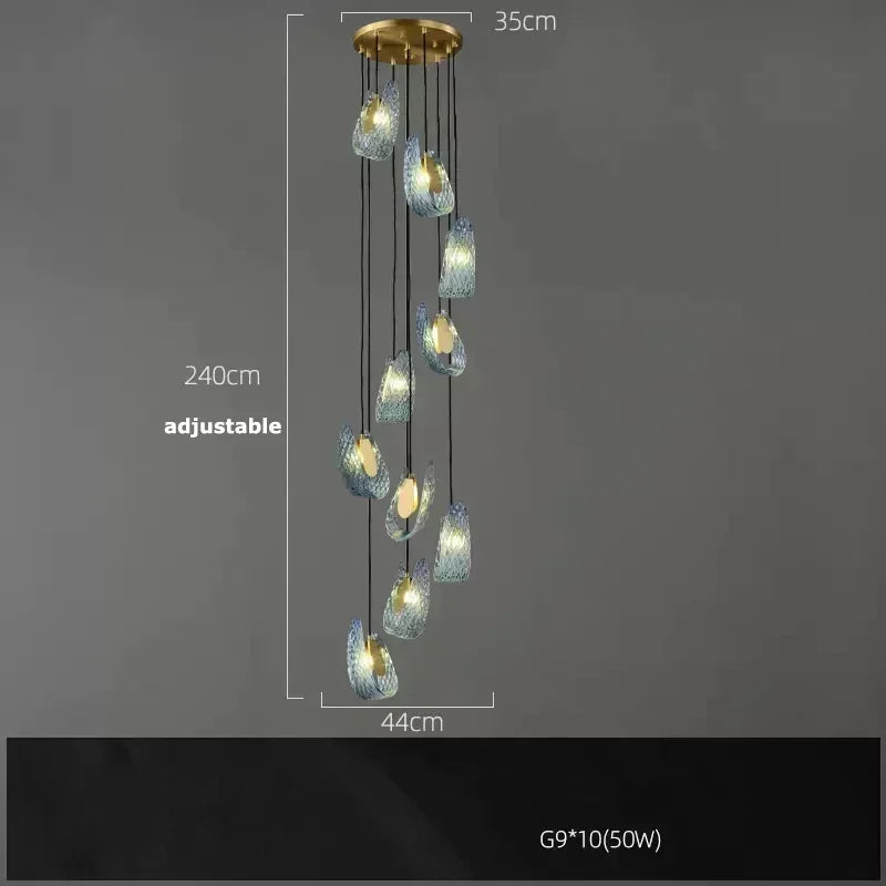 Modern Blue Glass Led Pendant Lamp Copper Designer Hanging Chandeliers for Living Room Bar Bedroom Suspension lustre Lights