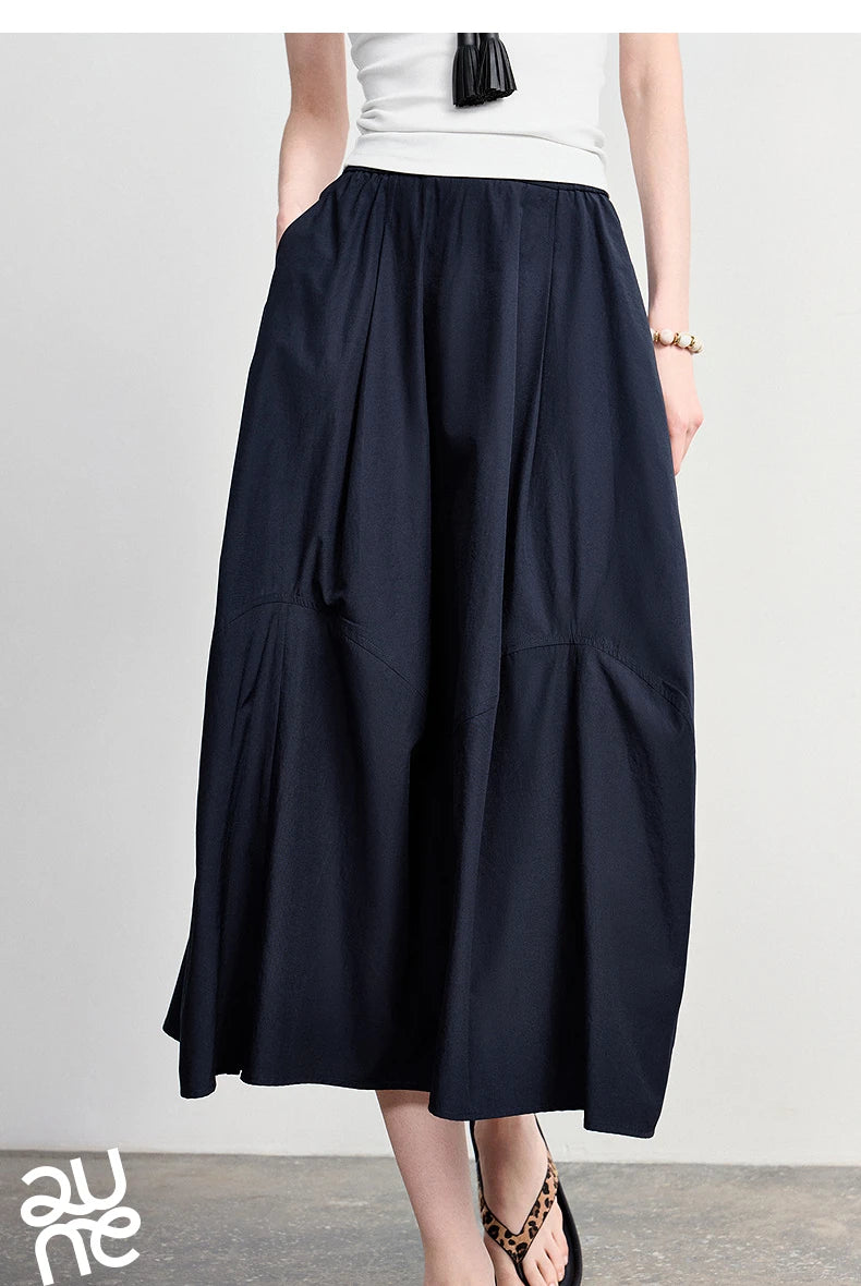 TOYOUTH Women's A-Line Bud Skirt 2026 Summer New Split Detail Retro Puff Midi Skirt, Lightweight Outdoor Wear