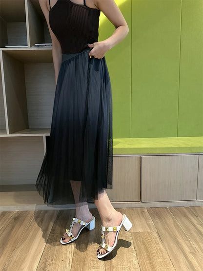 Women's Heels Sandals Gladiator Summer Luxury Brand Designer Rivets Open Toe Slipper Slingbacks Comfortable Ladies Shoes Women
