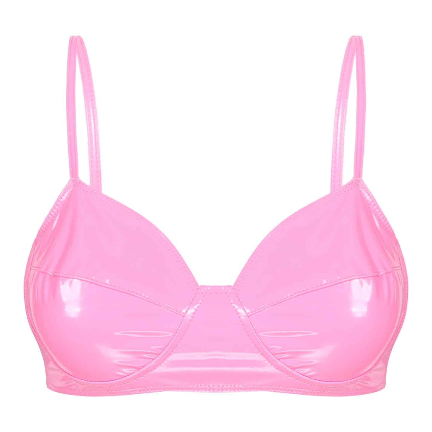 Womens Sexy Belly Dancing Clubwear Wetlook Glossy Patent Leather Bra Top Lingerie Nightclub Rave Outfit Pole Dance Bra Brassiere
