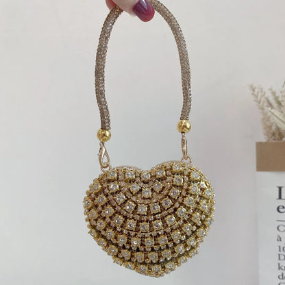 Heart Shape Diamond Evening Clutch Rhinestones Purse Ladies Fashion Bag Designer for Women Chain Shoulder Bag Luxury Small Bling
