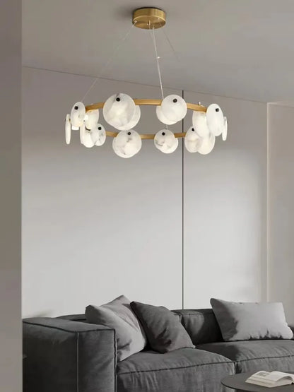 2026 Natural Marble Pieces LED Chandelier Lustre Alabaster Pendant Light Suspension Luminaire Lampen For Foyer Dinning Room