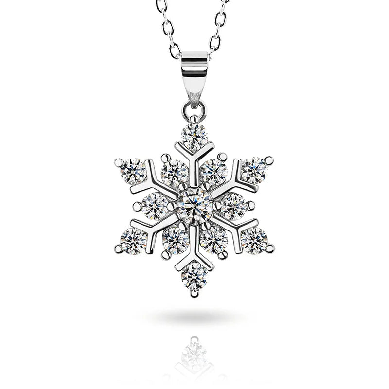 GIGAJEWE 1ct Green Blue Moissanite 18K White Gold Plated Silver Snowflake Necklace 2022 Christmas Limited Edition Gift