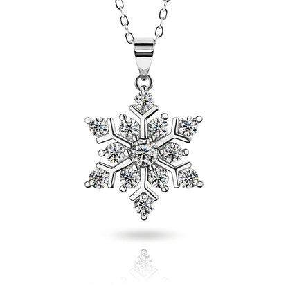 GIGAJEWE 1ct Green Blue Moissanite 18K White Gold Plated Silver Snowflake Necklace 2022 Christmas Limited Edition Gift