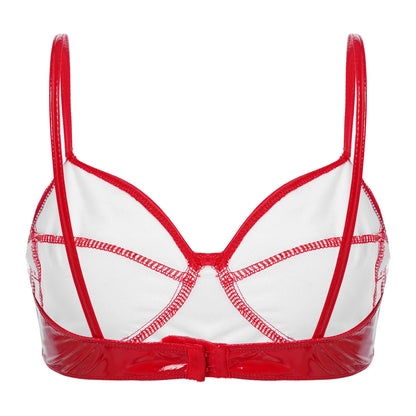Womens Sexy Belly Dancing Clubwear Wetlook Glossy Patent Leather Bra Top Lingerie Nightclub Rave Outfit Pole Dance Bra Brassiere