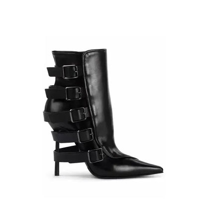 New Belt Buckle Stiletto High Heels Knee Length Boots Autumn/Winter Women's Fashion Pointed Party 34-46 Large Medium Boots