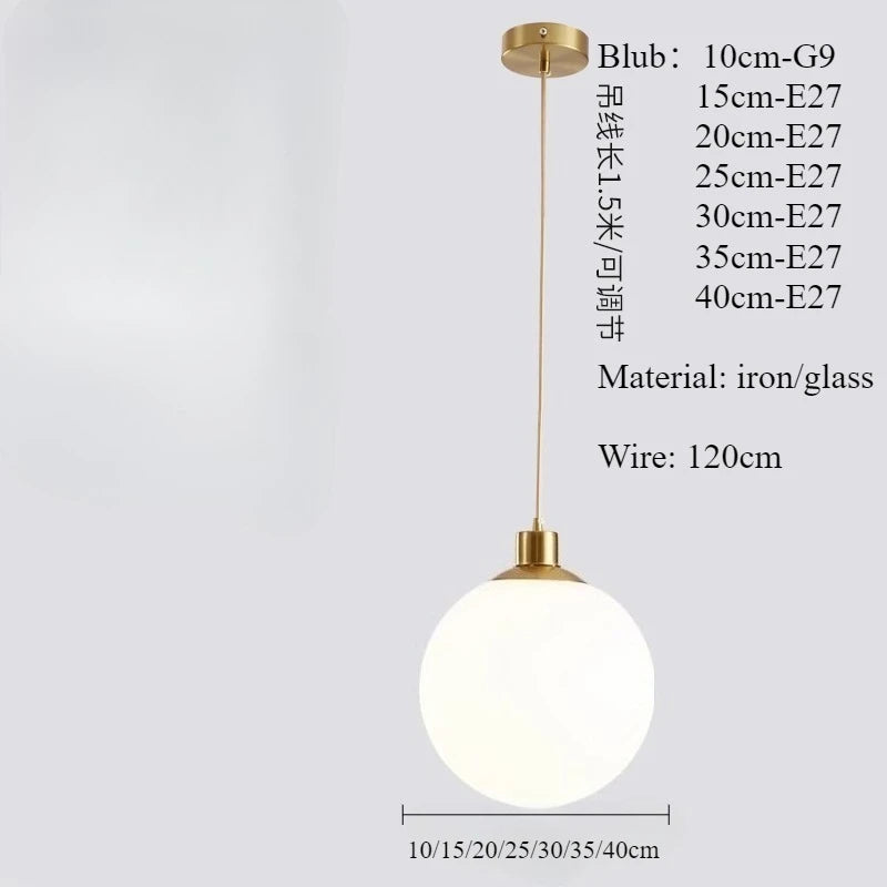 Black White Golden Ball Chandelier Lights Glass Frosted Lampshade Restaurant Bar Kitchen Hanging Lamps G9 E27 Indoor Lighting